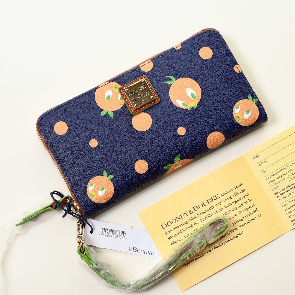 Disney Parks Dooney & Bourke Orange Print Zip Wallet Wristlet NWT